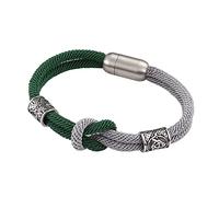 DFWY Herren Wikinger Perlen Geflochtenes Seil Armband - Nordischer Edelstahl Keltischer Triquetra Knoten Perlen Doppelschicht Armband -Handgemachtes Paar Glücksarmband Schmuck(19CM)