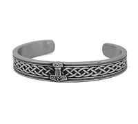 DFWY Herren Wikinger Thors Hammer Manschettenarmband - Nordischer Zweifarbiger Edelstahl Mjolnir Armreif - Handgemachter Odin Keltischer Knoten Pagan Piraten Amulett Schmuck(Silver)