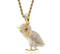 DFWY Hip Hop Iced Out Bling Eule Anhänger Halskette Für Männer Frauen, Handgefertigte 18 Karat Vergoldete Edelstahl-Twist-Kette, Rapper Street Rock Fashion Charm Schmuck(Gold)