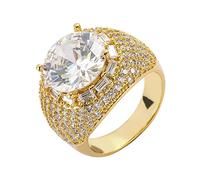 DFWY Hip Hop Iced Out CZ Ring Für Herren Damen -Handgemachter 14 Karat Vergoldeter Bling Simulierter Diamantring -Paare Hochzeit Verlobungsband Kristall Ring Schmuck(Gold,09)