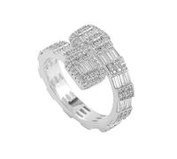 DFWY Hip Hop Iced Out Ring Für Männer Frauen -18 Karat Vergoldeter Bling Big Micro Pave CZ Simulierter Diamantring -Hochzeit Geometry Open Band Ring Schmuck(Silver,07)