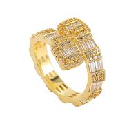 DFWY Hip Hop Iced Out Ring Für Männer Frauen -18 Karat Vergoldeter Bling Big Micro Pave CZ Simulierter Diamantring -Hochzeit Geometry Open Band Ring Schmuck(Gold,08)