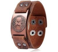 DFWY Männer Yggdrasil Leder Armband, Wikinger Baum des Lebens Pagan Amulett Weit Armband, Norse Mythologie Vintage Gothic Style Manschette Armreif Schmuck(Red Copper)