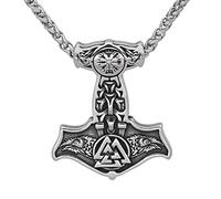 DFWY Nordic Rune Compass Wolf Head Mjolnir Halskette - Herren Wikinger Odin Ravens Thors Hammer Amulett Anhänger - Handgefertigter Vintage Edelstahl Heidnischer Piratenschmuck(Crow)