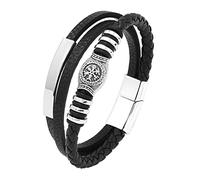 DFWY Nordic Viking Bead Geflochtenes Lederarmband - Herren Edelstahl Wikinger Kompass Perlen Armband - Unisex Vintage Vegvisir Schutzamulett Schmuck(22CM)