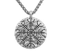 DFWY Nordic Viking Helm of Awe Halskette - Männer Frauen Edelstahl Aegishjalmur Anhänger Talisman -Handgemachte Nordische Mythologie Schutz Pagan Schmuck Geschenk (Color : Silver)