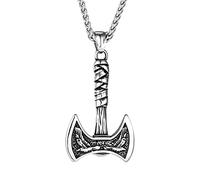 DFWY Nordic Viking Raven Axe Anhänger Halskette, Männer Frauen Dual Color Edelstahl Huginn Und Muninn Amulett, Gothic Fashion Vintage Hip Hop Viking Tierschmuck