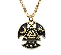 DFWY Nordic Viking Valknut Halskette - Herren Damen Edelstahl Sterne Mond Sonne Odin Symbol Amulett Anhänger - Mode Vintage Odin Dreieck Knoten Piraten Schmuck