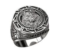 DFWY Nordic Viking Wolfskopf Ring Für Herren, Slawischer Keltischer Wolf Totem Edelstahlring, Gothic Retro Tier Amulett Siegelring Krieger Schmuck Größe 7-12 (Size : 10)