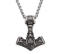 DFWY Nordische Edelstahl Mjolnir Valknut Rune Halskette - Wikinger Keltischer Knoten Thors Hammer Anhänger Amulett Halskette - Vintage Hip Hop Pagan Schutzschmuck