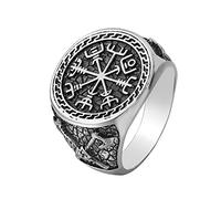 DFWY Nordische Mythologie Wikinger Vegvisir Piratenring Für Herren - Nordischer Kompass Vintage Siegelring - Edelstahl 18 Karat Vergoldeter Punk Valknut Amulett Ring Schmuck(D,09)