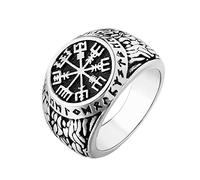 DFWY Nordische Mythologie Wikinger Vegvisir Piratenring Für Herren - Nordischer Kompass Vintage Siegelring - Edelstahl 18 Karat Vergoldeter Punk Valknut Amulett Ring Schmuck(A,12)