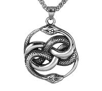 DFWY Nordische Ouroboros Halskette Für Männer - Wikinger Schlangen Anhänger Aus Edelstahl - Unisex Vintage Doppelschlangen Tier Amulett Rapper Hip Hop Party Schmuck Geschenk