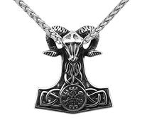 DFWY Nordischer Keltischer Knoten Mjölnir Halskette - Wikinger Kompass Thors Hammer Schafkopf Amulett Anhänger Schlüsselbeinkette - Herren Edelstahl Mode Vintage Heidnischer Schmuck
