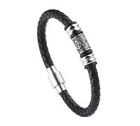DFWY Viking Celtic Knot Bead Leder Geflochtenes Armband - Männer Frauen Nordic Triquetra Knot Bead Armband - Handgefertigte Edelstahl Bead Vintage Amulett Schmuck(20CM)