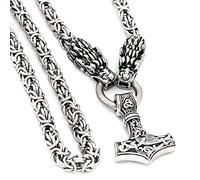 DFWY Viking Odin Crow Thors Hammer Mjolnir Anhänger Halskette, Männer Edelstahl Drachenkopf Schwere Könige Kette, Nordische Mythologie Keltischer Heidnischer Amulett Schmuck