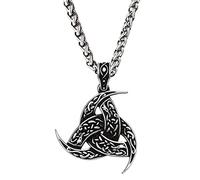 DFWY Viking Triple Horn of Odin Halskette, Nordic Mens Edelstahl Keltischer Knoten Anhänger Amulett, Unisex Hip Hop Religiöser Schutz Vintage Irland Schmuck