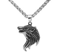 DFWY Viking Wolf Head Edelstahl Anhänger Halskette Für Männer, Nordische Mythologie Odin Fenrir Keltisches Amulett, Handgemachte Punk Vintage Sweater Kette Kostüm Zubehör