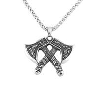 DFWY Wikinger Axt Anhänger Halskette Für Männer Frauen - Nordic Odin Wolf Crow Doppelaxt Edelstahl Amulett -Vintage Mittelalterlichen Gotischen Charme Heidnischen Schmuck