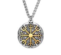 DFWY Wikinger Helm Der Ehrfurcht Halskette, Männer Edelstahl Aegishjalmur Symbol Anhänger Kette, Nordische Skandinavische Mischung Goldfarbe Rune Amulett (Color : Gold)