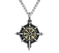 DFWY Wikinger Kompass Halskette Für Männer, Nordischer Vegvisir Anhänger Edelstahl Amulett, Nordische Mode Vintage Skandinavische Frauen Mädchen Schmuck Geschenk