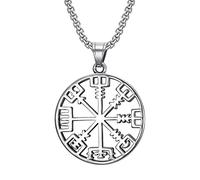 DFWY Wikinger Kompass Halskette - Männer Frauen Vintage Nordic Vegvisir Anhänger Edelstahl Kette - Handgefertigter Ausgehöhlter Mittelalterlicher Schutz Talisman Schmuck (Color : Silver)