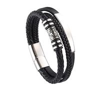 DFWY Wikinger Kompass Perlen Lederarmband -Männer Edelstahl Bead Punk Geflochtenes Seil Armband -Nordisches Triquetra Knoten Armband Keltischer Heidnischer Schmuck(Vegvisir,21CM)