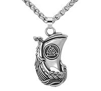 DFWY Wikinger Schiff Halskette Mit Valknut Symbol, Nordic Drakkar Drachenschiff Edelstahl Anhänger Amulett, Mittelalterliche Gothic Vintage Skandinavische Männer Schmuck Mit Geschenktüt