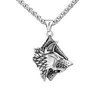 DFWY Wikinger Wolf Halskette Für Männer - Nordischer Pirat Edelstahl Wolfskopf Anhänger Halskette - Vintage Odin Geri Und Freki Amulett Tierschmuck Geburtstagsgeschenk