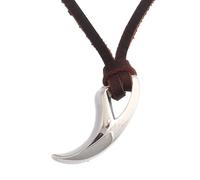 TQWSVUM Wolfszahn Halskette -Männer Frauen Viking Wolf Fang Anhänger Einstellbare Leder Seil Halskette -Nordischer Edelstahl Stammes Wolfszahn Tier Heidnischer Amulett Schmuck