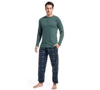 DG Hill Herren-Pyjamahose - 2er-Pack Pyjamahose und langärmeliges Hemd - Fleece-Schlafanzug, Flanell, kariert, passende Schlafhose, Blau-grünes Karomuster, XL