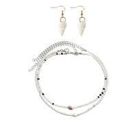 DGHEGDUI 2 Stück Muschel-Reis-Perlenkette, 1 Paar Muschel-Ohrringe, Natürliche Muschel-Ohrringe, Strandurlaub-Ohrringe, Retro-Trend-Anhänger, Reiseaccessoires.