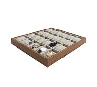 DGJMuu Uhrenbox 24 Uhren im Walnuss-Design, Eleganter Uhrenkasten mit Flanell-Futter, Semi-Offener Uhren-Organizer mit herausnehmbaren Kissen für Solaruhren, Display-Gehäuse für Uhren & Schmuck, Grau