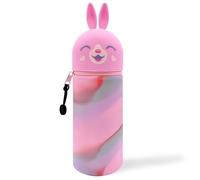 DGTSYAL 2 in 1 Weiche Silikontasche Kawaii Federmäppchen, Tischstifthalter, Reißverschluss, Silikon, Stiftetasche Buntstifte Marker, Büro, Uni, niedlicher Schulbedarf, Tier-Stifthalter, Mädchen Hase