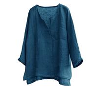 DGZTWLL Henley-Shirt für Herren, 3/4-Ärmel, Leinen-Mischgewebe, lässiger V-Ausschnitt, aufrollbare Ärmel, leichtes, atmungsaktives Material für Alltag und Strand, navy, XL