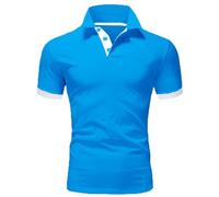 DGZTWLL Herren-Poloshirt mit kurzen Ärmeln, Kontrastbesatz, Muskel-Passform, lässig, schmale Passform, Umlegekragen, weicher, dehnbarer Stoff für Sommer und Business, hellblau, 4XL