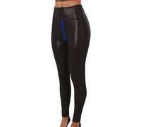 DGZTWLL Kunstleder-Leggings für Damen, sexy Reißverschluss im Schritt, hohe Taille, schmale schmale Yogahose, Übergröße, Bauchkontrolle, Blau, X-Groß
