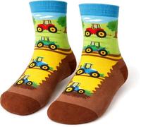 DH-Konzept 1 Paar Socken * TRAKTOR * für Kinder | Bunte Strümpfe für Bauernhof Kinder | Kinderstrümpfe Farm Bauernhoftiere Mitgebsel Geschenk Jungen Mädchen, Bekleidungsgröße: 34/35