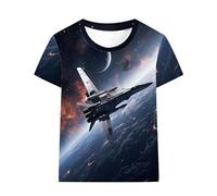 DHASIUE Jungen Raumschiff Shirt 3D Grafik Sommer Casual Clthes Tee Weltraum und Universum Kurzarm 7 8 Jahre Cooles Tshirt Tops Gr.128
