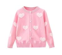 DHASIUE Mädchen Strickjacke Herz Baumwolle Knitted Kinder Langarm Cardigan mit Knöpfen Rosa 3-4 Jahre Gr.98/104