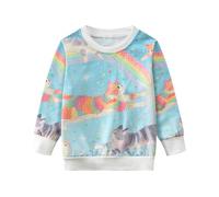 DHASIUE Sweatshirt Mädchen Langarmshirt Regenbogen Katzen Pullover Kinder Winter Shirts Baumwolle Tops Hellblau 4 Jahre Gr.104
