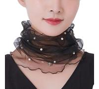 DHER 38 * 32 cm Schlichtes Spitzenkragen Design Sommer Spitzenkragen Perlen Spitze Hals Schal Mode vielseitig leicht und atmungsaktiv Mesh-Garn Hals Schutz Sonnenschutz Abdeckung Narben (Schwarz)