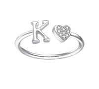 DHSBGWSX 1 Stück Buchstabe K Ring, Liebesbriefring, Offener Verstellring, Fingerschmuck, Modering, Knöchelring, Mädchenschmuck (Silber)
