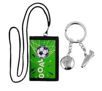 DHSBGWSX 1 Stück Grüne Fußballbrieftasche, 1 Stück Fußballschuh-Schlüsselanhänger, Kinderbrieftasche, Id-Kartenhalter, Neckholder-Tasche, Fußballgeschenk Für Jungen