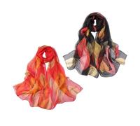 DHSBGWSX 2 Stück Chiffonschal, Schal mit Blätter-Print, modischer Chiffonschal für Damen, weicher Seidenschal, eleganter Retro-Seidenschal, zur Kleidung passender Schal