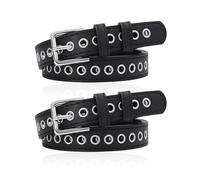 DHSBGWSX 2 Stück Metallgürtel, Schnallengürtel, Herrengürtel Aus Schwarzem Leder, Gürtel Im Einfachen Stil, Gürtel Mit Verstellbarer Länge, Geeignet Für Jungen Und Mädchen (Schwarz)