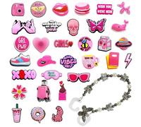 DHSBGWSX 36 Stück Crocs-Schuhdekorationen, Rosarote Schuhdekorationen, Schuhschnallen-Schuhdekorationen, Diy-Schuhdekorationen Aus Weichem Gummi, Schuhdekorationszubehör