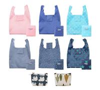 DHSBGWSX 6 Stück faltbare Einkaufstaschen und 2 Stück Münzgeldbörsen, wiederverwendbare Einkaufstaschen, Einkaufstaschen zum Mitnehmen, einfach zu verstauende Einkaufstaschen