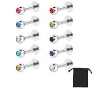 DHWEKU 10 Stück Nasenstecker Nasenpiercing Kristall-Strass-Schüttg Knochen gerade Stolzenstangenstiftstahl aus Edelstahl Nasenring,Mehrfarben