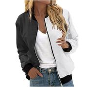 DHYUEN Blouson Jacke Damen Baseball-Kragen Bomber Jacket Sommer Leicht Reißverschluss Fliegerjacke College Blumen Übergangsjacke Einfarbig (A Black,M)